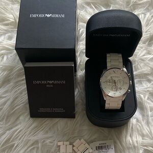 Emporio Armani Silver and White Watch